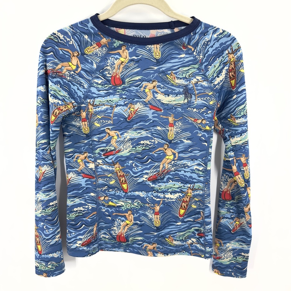 Polo Ralph Lauren Rash Guard Long Sleeve Top Boys Medium 10-12 Beach Swim Pool